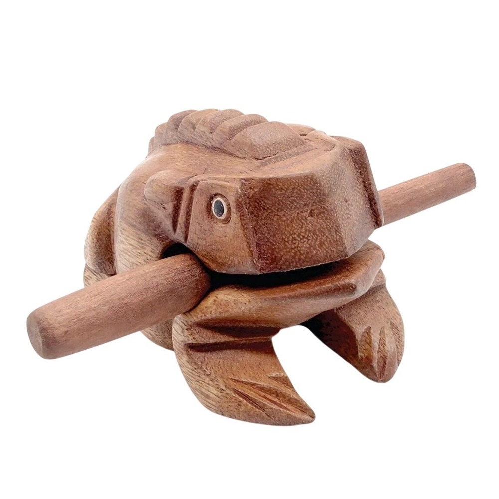 Hand Carved Wooden Frog Rasp Guiro Percussion Instrument Brown Thai Folk‎ Art